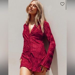 PRINCESS POLLY LILA SHIRT DRESS (BURGUNDY)